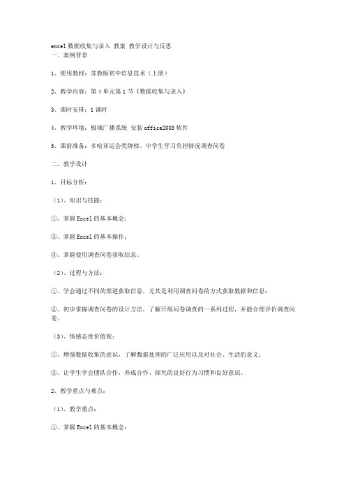 excel数据收集与录入 教案 教学设计与反思