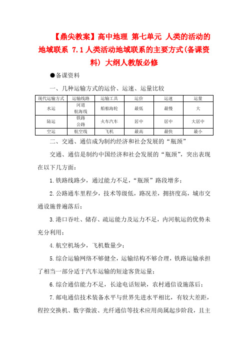 高中地理 第七单元 人类的活动的地域联系 7.1人类活动地域联系的主要方式(备课资料) 大纲必修