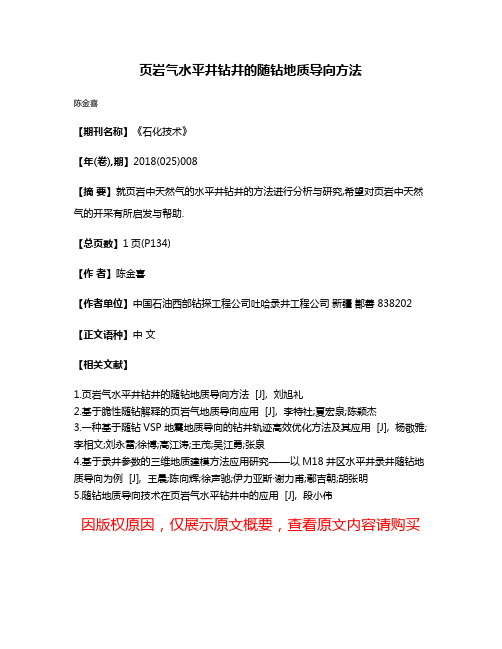 页岩气水平井钻井的随钻地质导向方法