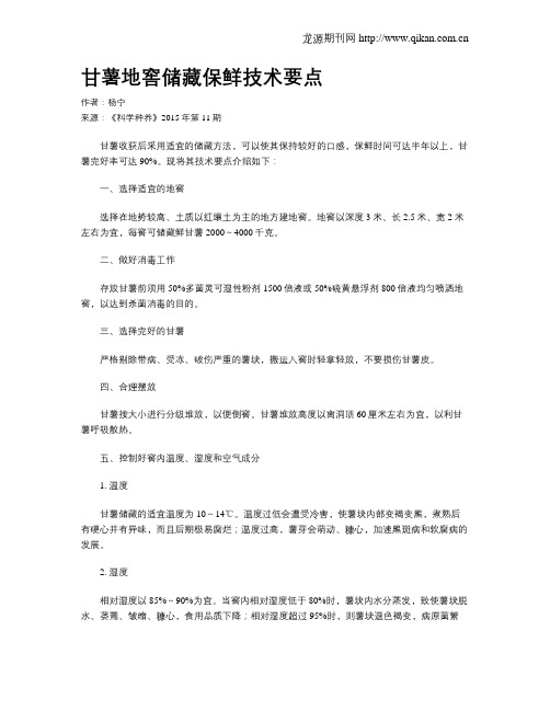 甘薯地窖储藏保鲜技术要点
