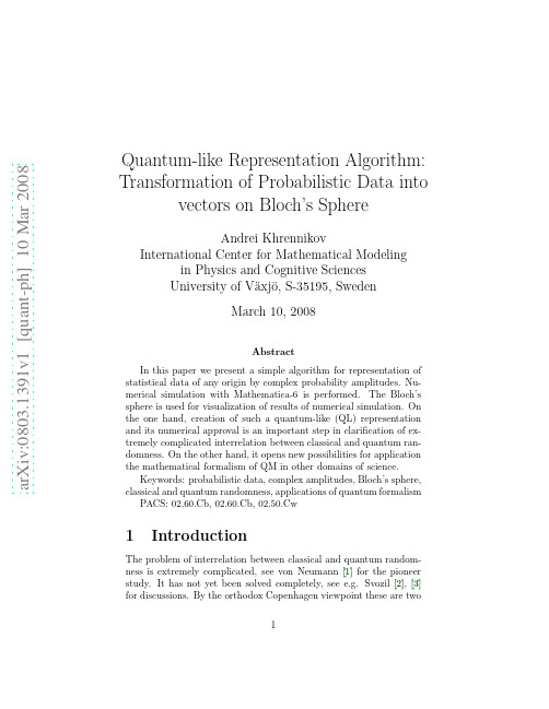 Quantum-like Representation Algorithm Transformation of Probabilistic Data into vectors on