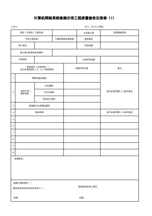 zn0151_计算机网络系统检测分项工程质量验收记录表(Ⅰ)