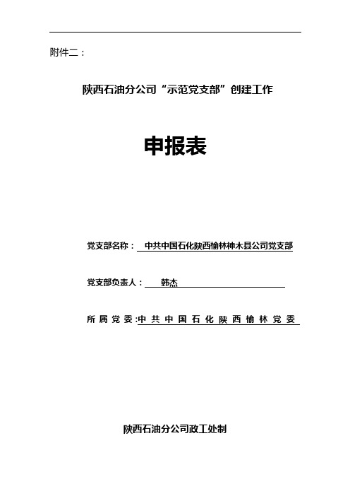 中国石化神木公司“示范党支部”创建工作申报表