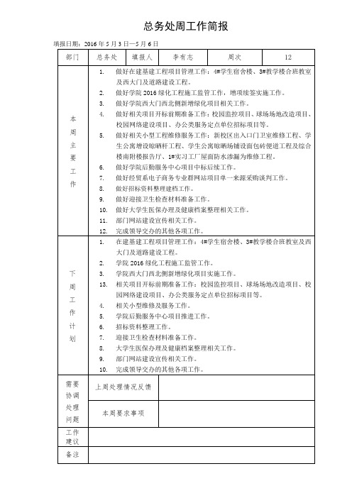 总务处周工作简报
