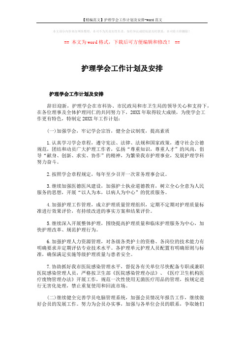 【精编范文】护理学会工作计划及安排-word范文 (6页)