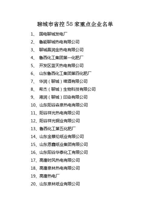 聊城市省控58家重点企业名单