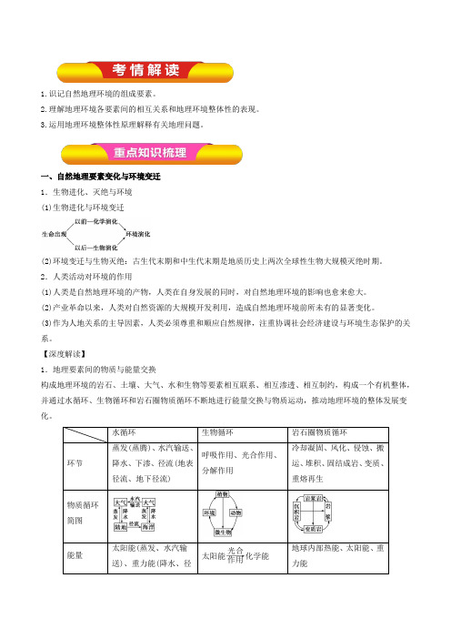 2019届  一轮复习  通用版自然地理环境的整体性-2019年高考地理一轮复习精品资料 学案  Word版含解析