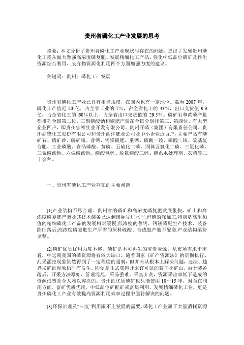 贵州省磷化工产业发展的思考