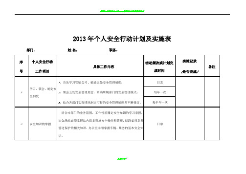 管理人员安全行动计划及实施表 