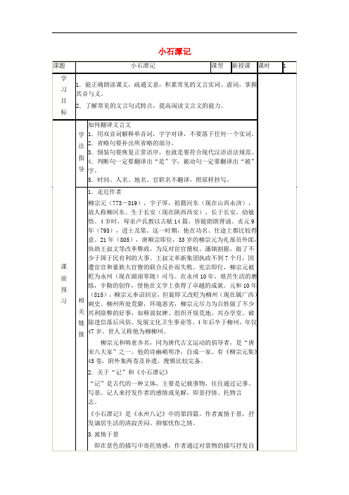 八年级语文上册 第4单元 第16课《小石潭记》导学案 苏