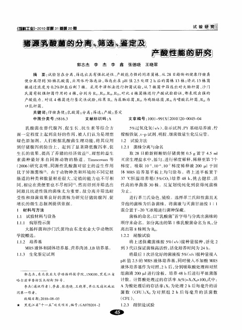 猪源乳酸菌的分离、筛选、鉴定及产酸性能的研究