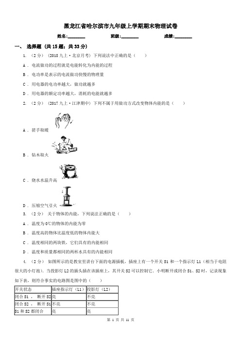 黑龙江省哈尔滨市九年级上学期期末物理试卷