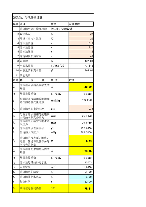 游泳池、浴池加热热损计算
