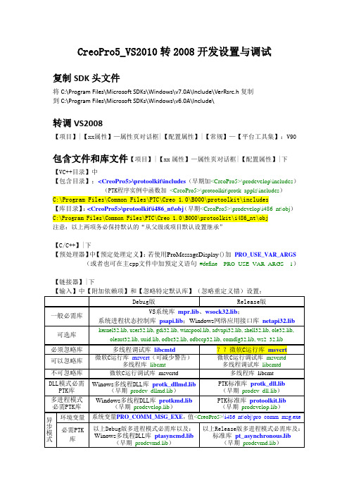 原创_CreoPro5_VS2010转2008开发设置、调试