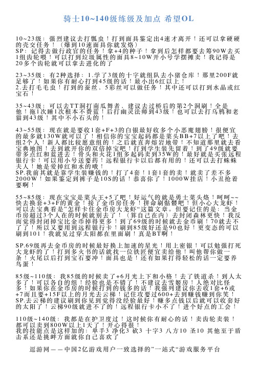 骑士10140级练级及加点希望OL