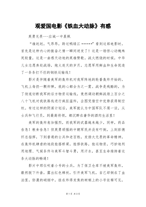 观爱国电影《铁血大动脉》有感_高二作文