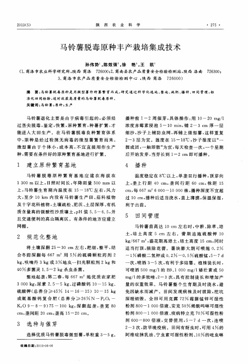 马铃薯脱毒原种丰产栽培集成技术