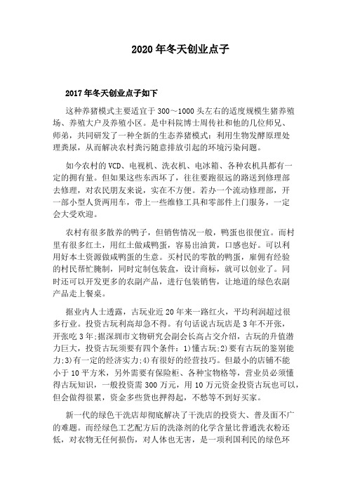 2020年冬天创业点子
