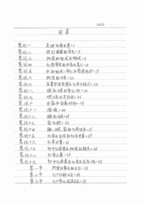 中考学霸手写冲刺笔记化学161页
