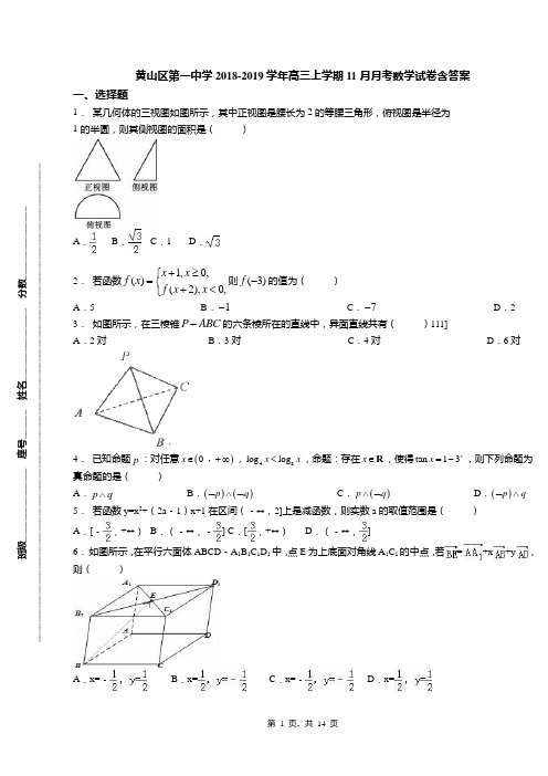 黄山区第一中学2018-2019学年高三上学期11月月考数学试卷含答案