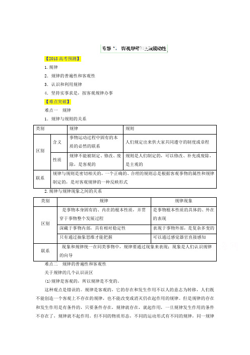 2019届高考政治易错点突破【专题21】客观规律和主观能动性(含答案)