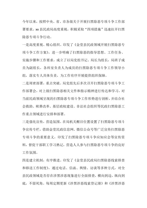 民政局扫黑除恶专项斗争行动工作情况汇报