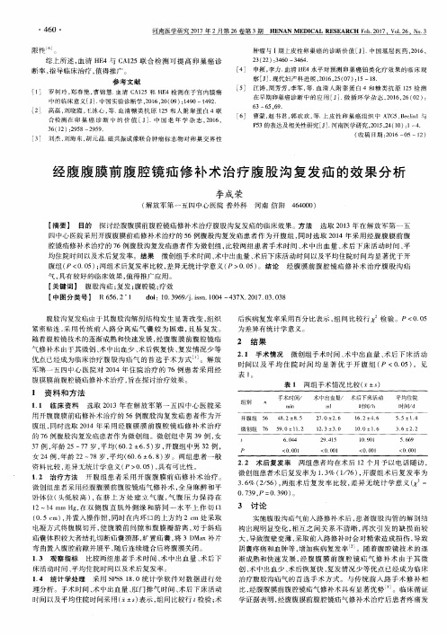 经腹腹膜前腹腔镜疝修补术治疗腹股沟复发疝的效果分析