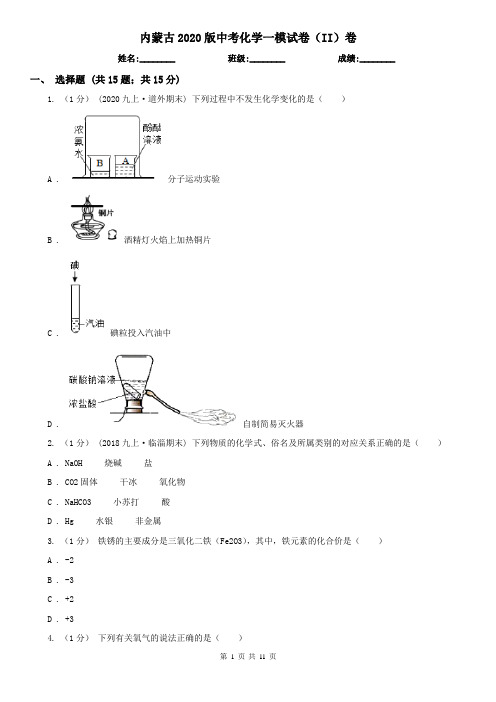 内蒙古2020版中考化学一模试卷(II)卷(新版)