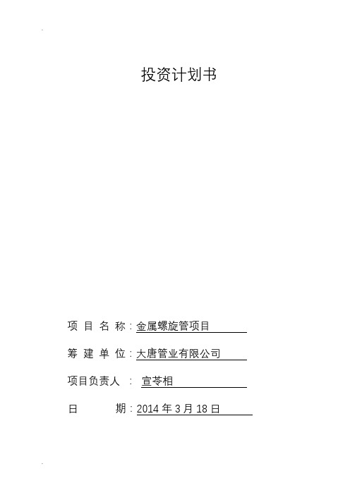 投资实施计划书模板