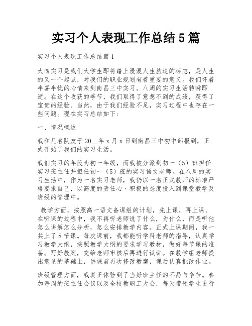 实习个人表现工作总结5篇
