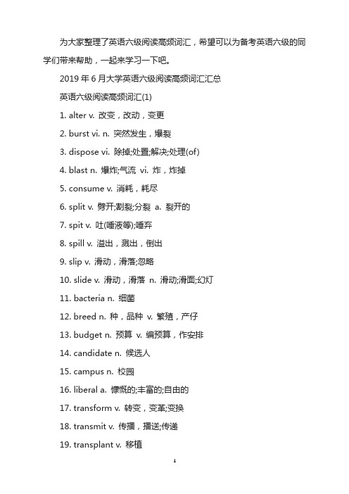 2019年6月大学英语六级阅读高频词汇(1)