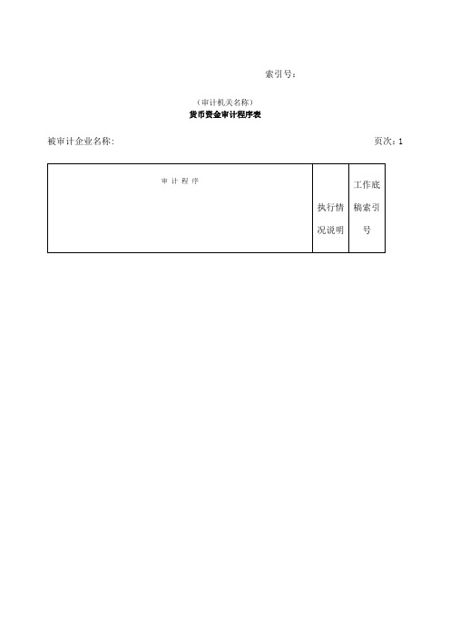 货币资金审定表表格 