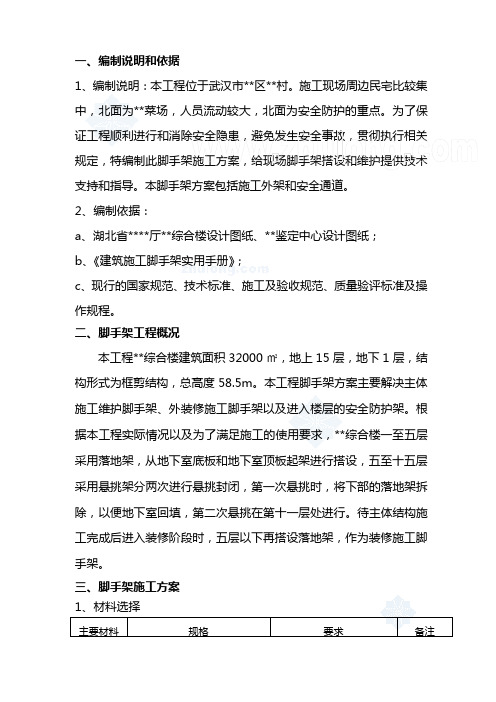 湖北省某综合楼外脚手架施工方案_secret