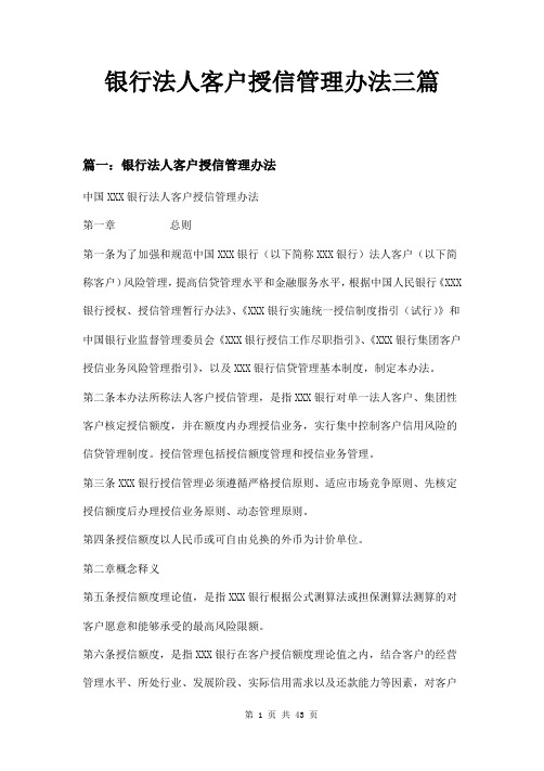 银行法人客户授信管理办法三篇