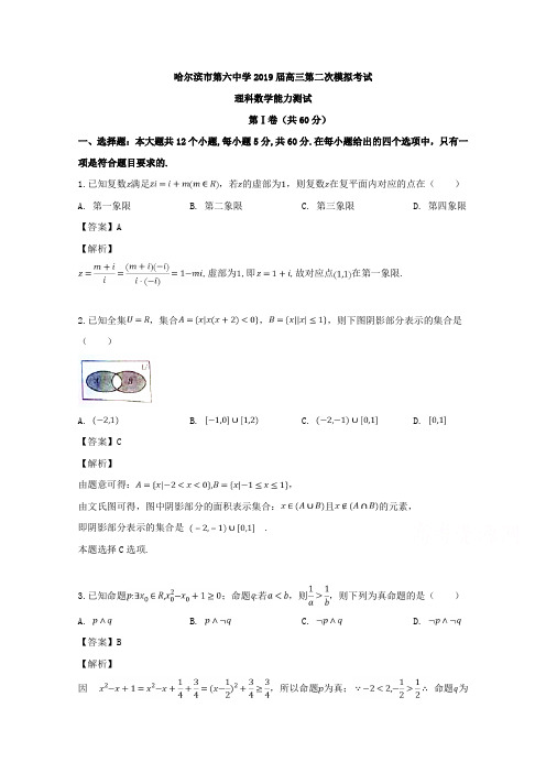 黑龙江省哈尔滨市第六中学2019届高三第二次模拟考试数学(理)试题 Word版含解析