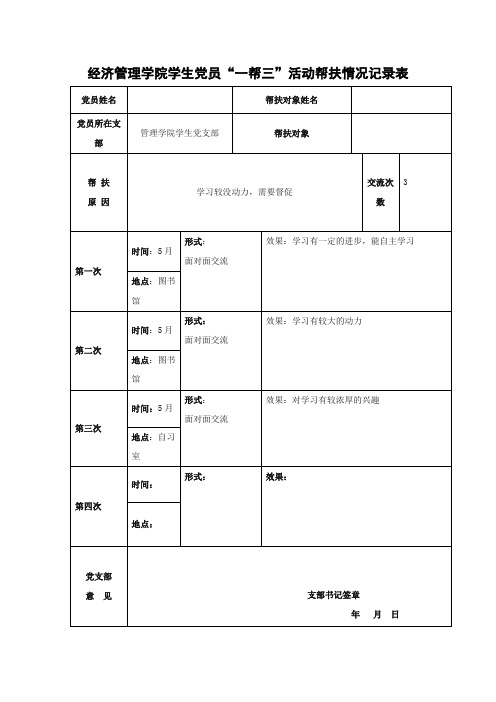 学生党员“一帮三”活动帮扶情况记录表)