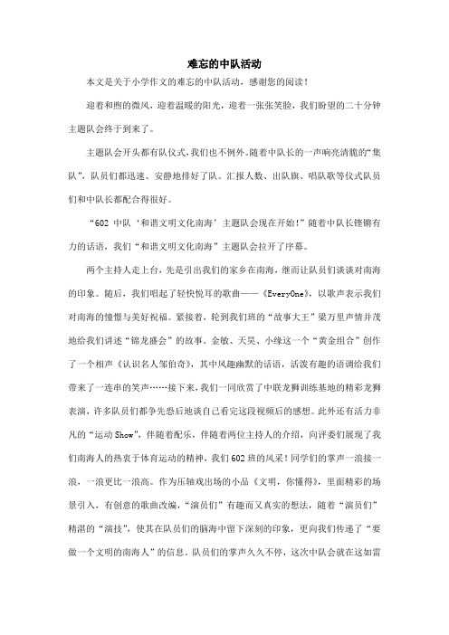 难忘的中队活动_小学作文