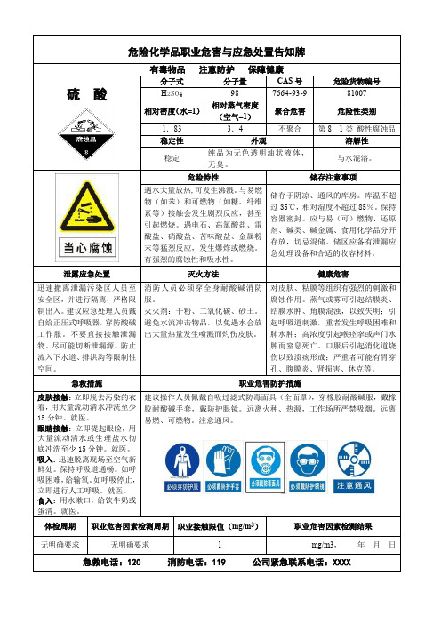 危险化学品职业危害与应急处置告知牌(硫酸)