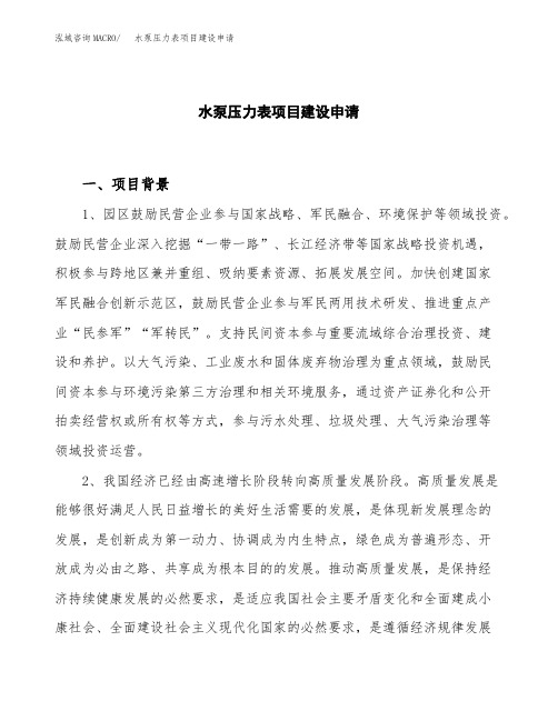 水泵压力表项目建设申请