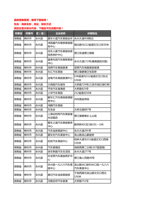 新版湖南省郴州市永兴县汽车装饰企业公司商家户名录单联系方式地址大全28家