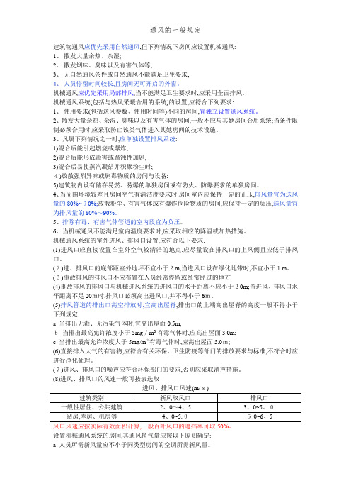 通风的一般规定
