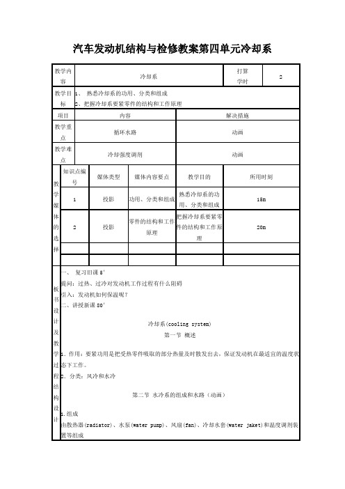 汽车发动机结构与检修教案第四单元冷却系