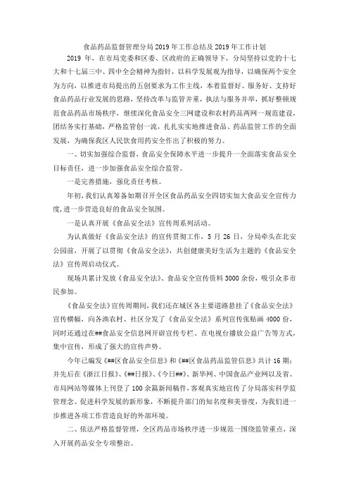最新-食品药品监督管理分局2019年工作总结及2019年工作计划 精品