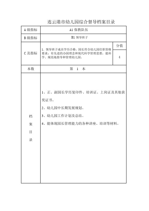 市督导幼儿园材料目录