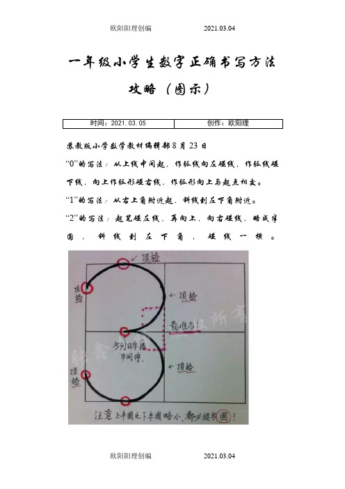 一年级小学生数字正确书写方法攻略(图示)之欧阳理创编