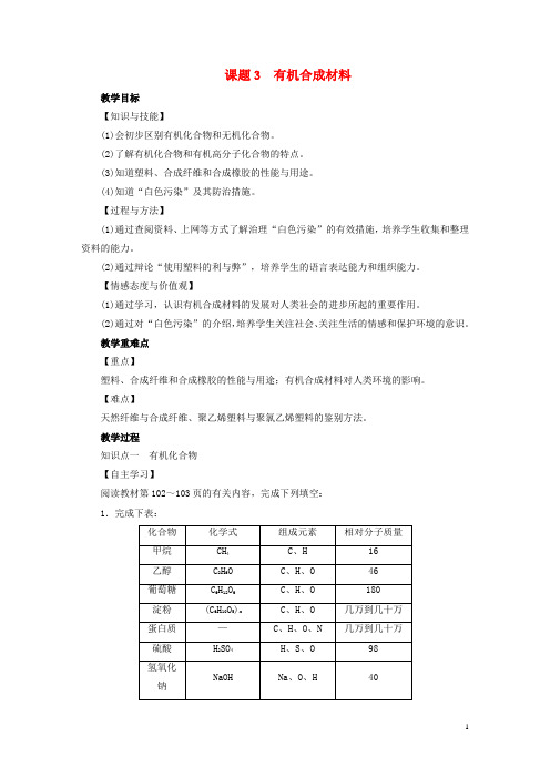 九年级化学下册 第12单元 化学与生活 课题3 有机合成材料教案 (新版)新人教版