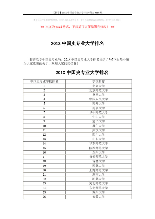 【推荐】201X中国史专业大学排名-范文word版 (4页)