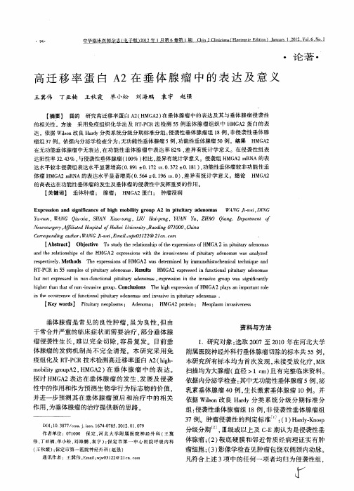 高迁移率蛋白A2在垂体腺瘤中的表达及意义