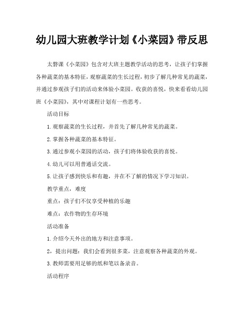 幼儿园大班教案《小菜园》含反思