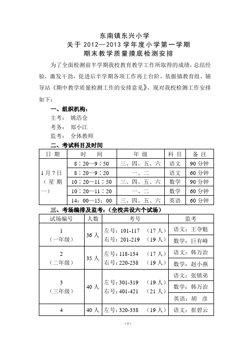 2012——2013年度第一学期期中考试安排